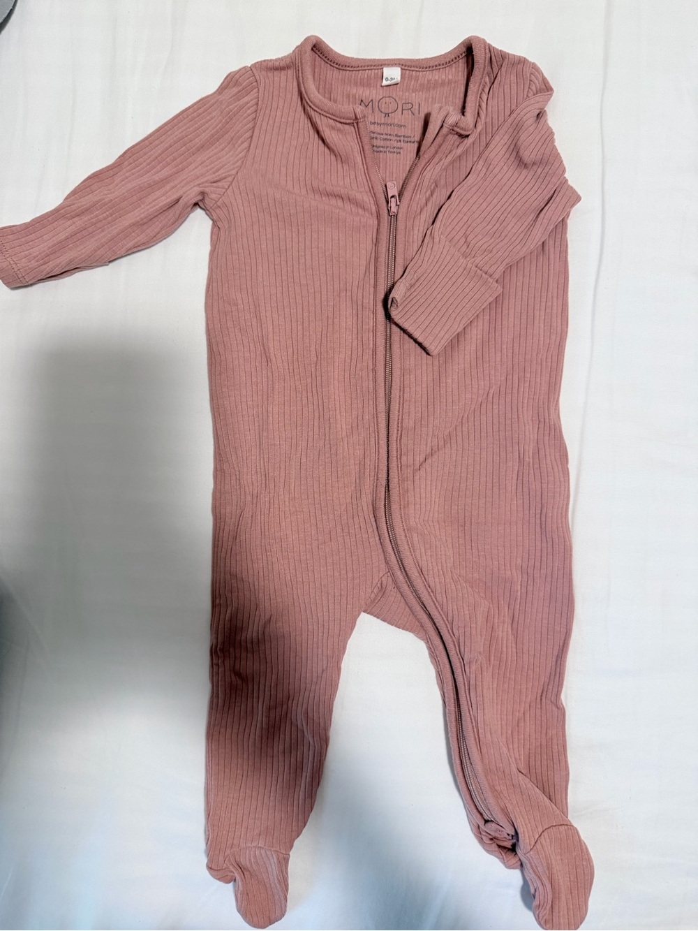 MORI Ribbed Zip Footed One-Piece in Dusty Rose
